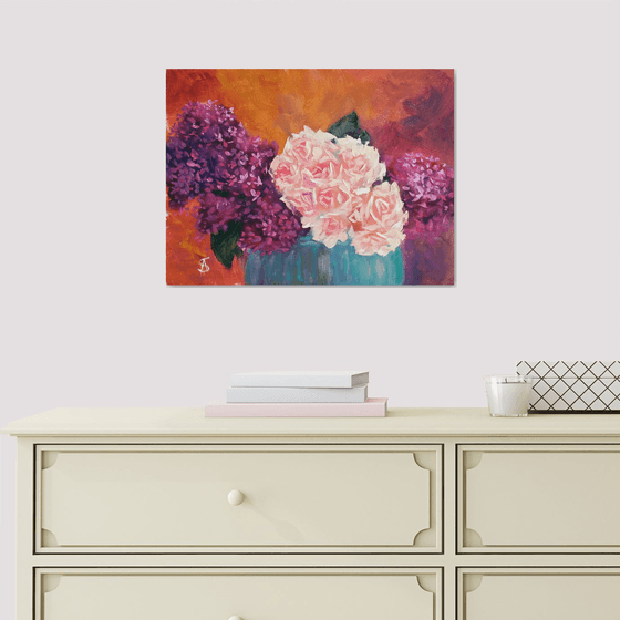 Bouquet of lilacs and roses /  ORIGINAL PAINTING