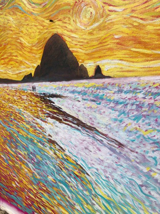 Oregon coast under Van Gogh’s sky