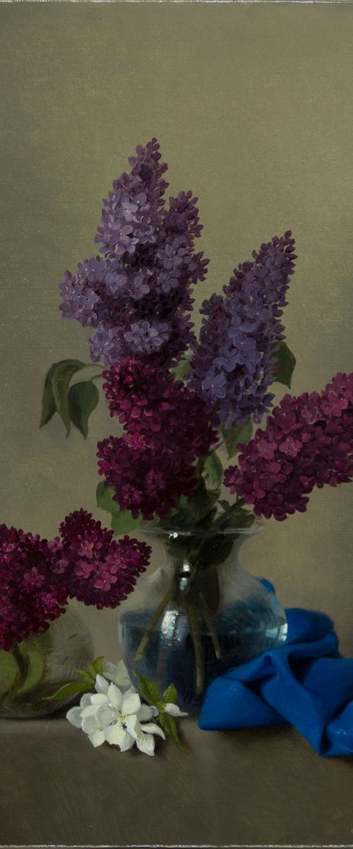 Lilacs, 30x40cm, oil on canvas, 2018,original still life by Davit Davtyan