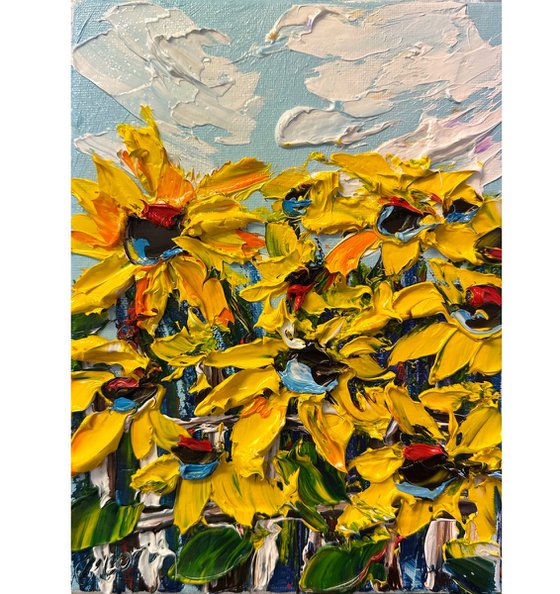 Sunflowers impasto art