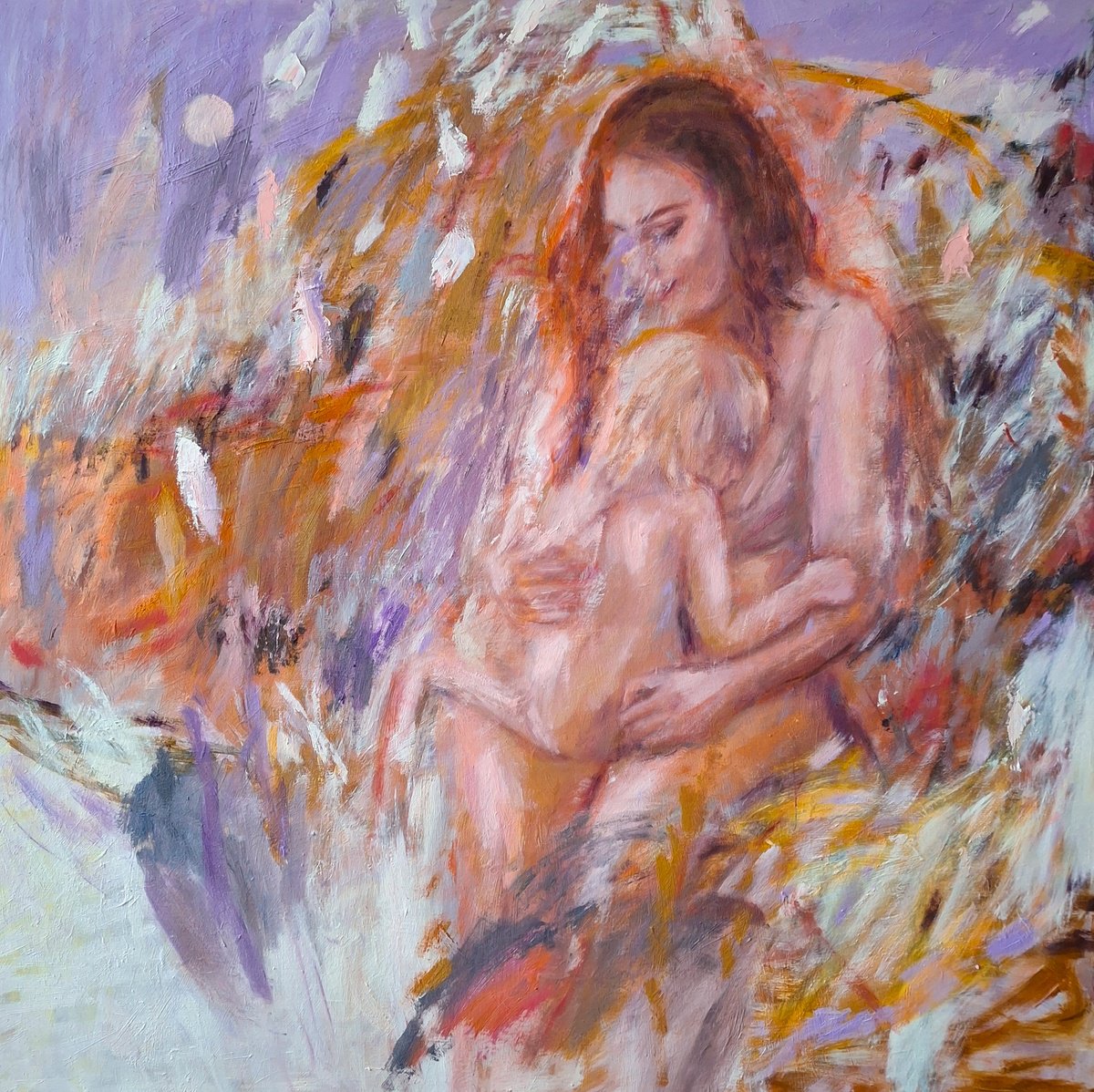 Expressive Portrait Oil Painting By Zuzana Petrakova, 31 X 31", The Silent Bond, Original Artwork