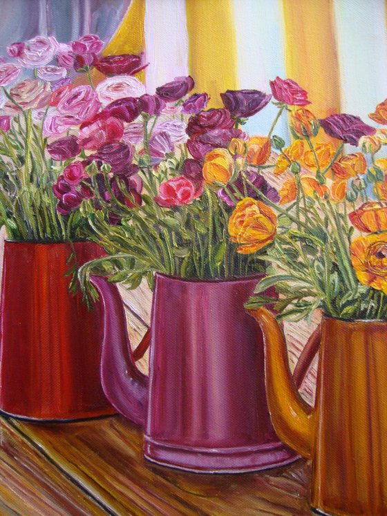 Jugs of roses