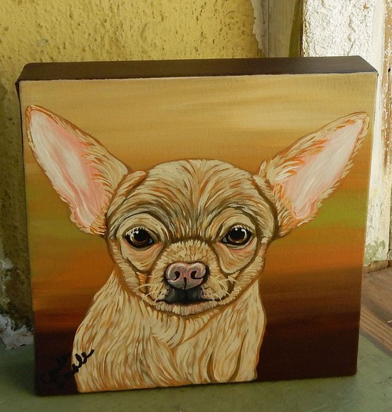 Blonde Chihuahua Pet Dog Original Art Painting-8 x 8 Inches Deep Set Stretched Canvas-Carla Smale