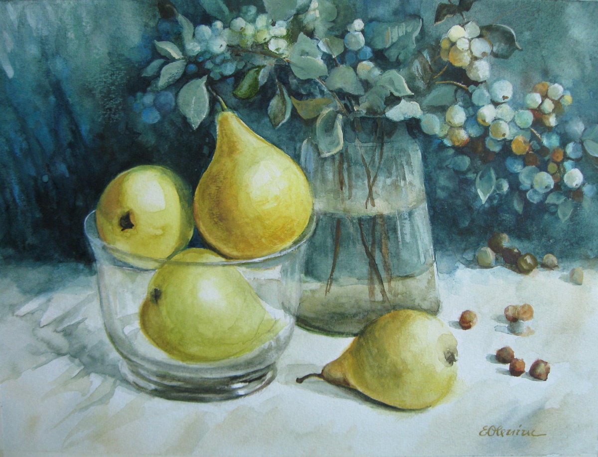 Impressionistic Still Life Watercolour By Elena Oleniuc, 17 X 13, Autumn Still Life, Original Artwork