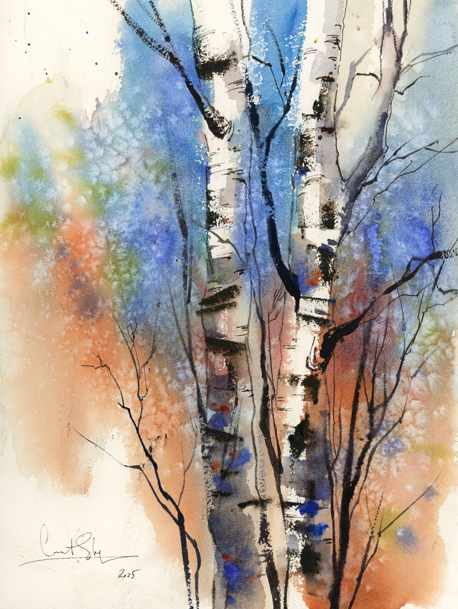 Impressionistic Painting , Birch Trees By Sophie Rodionov, 12 X 16, Artwork For Sale On Artfinder