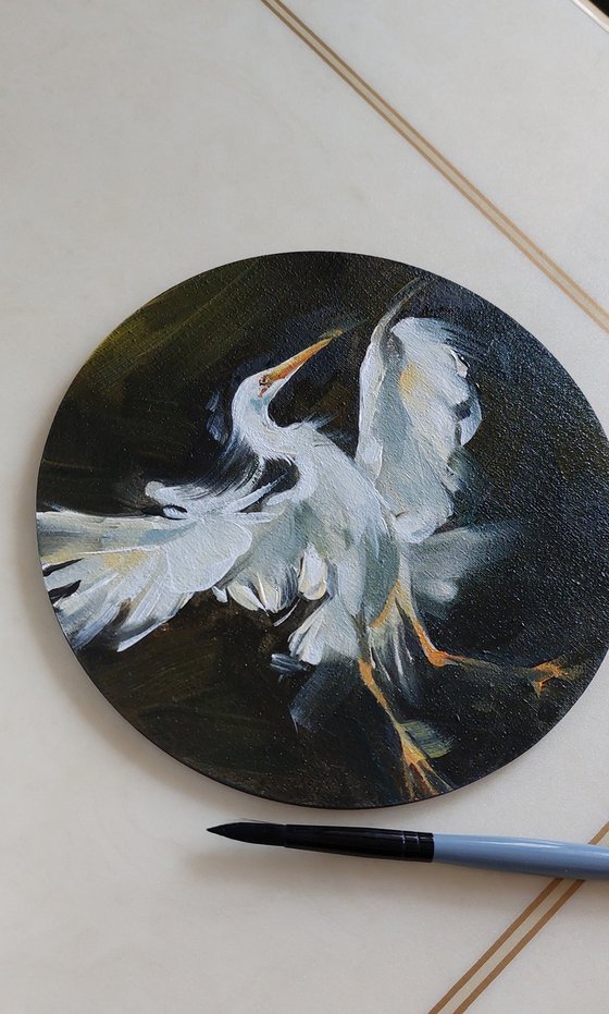 Cattle egret oil painting