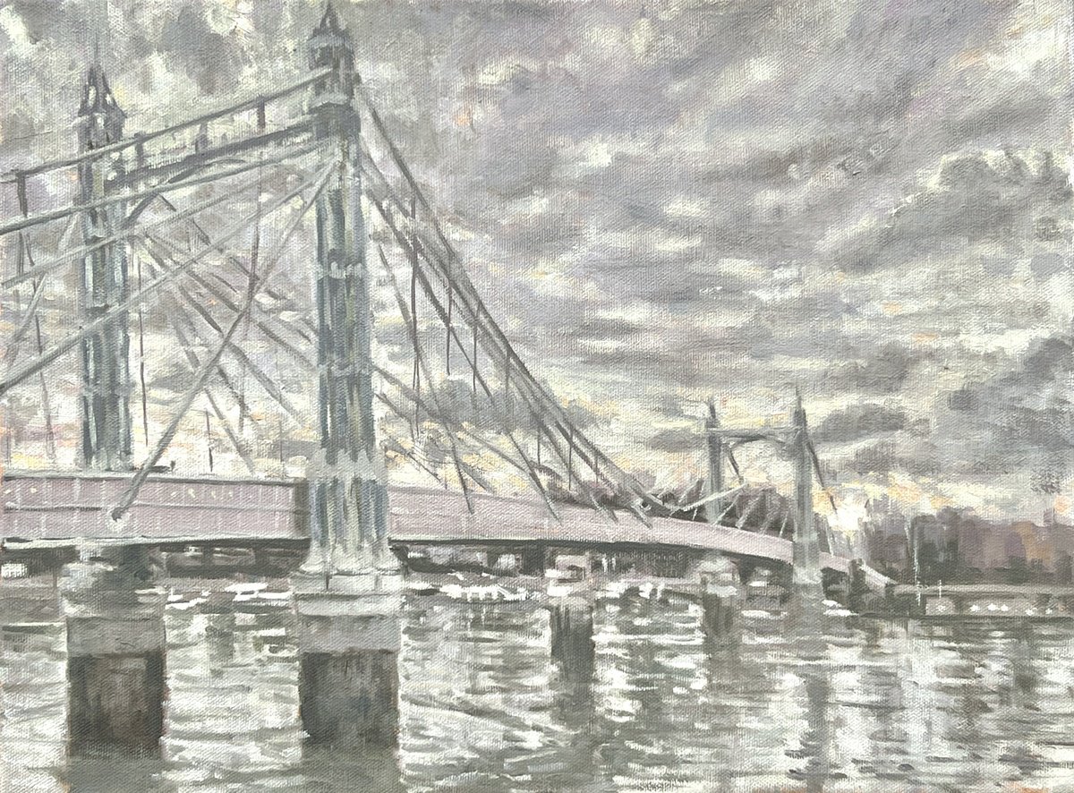 Albert Bridge In Grey By Louise Gillard, 17 X 13, Artwork For Sale On Artfinder