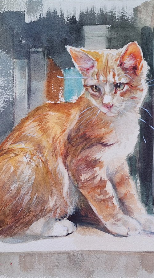 Ginger library cat by Irina Bibik-Chkolian