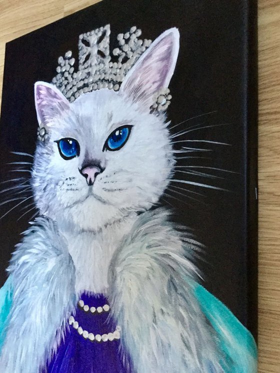 Cat La Queen FELINE ART. Painting  for cat lovers.