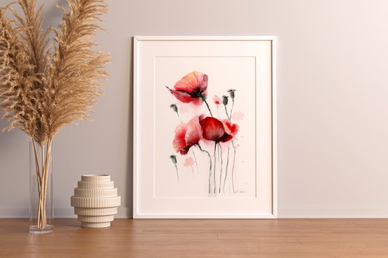 Watercolor poppy bouquet