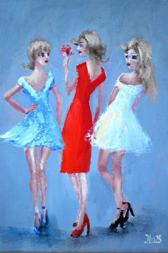 3 funny fashionistas.  Miniature Gift Art