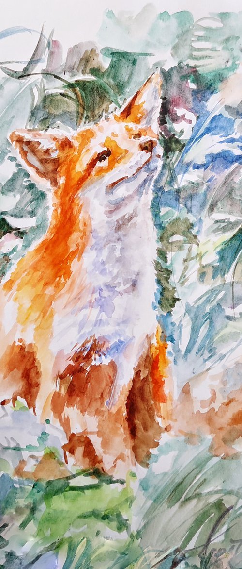 Fox decor, fox watercolor, watercolor art by Annet Loginova