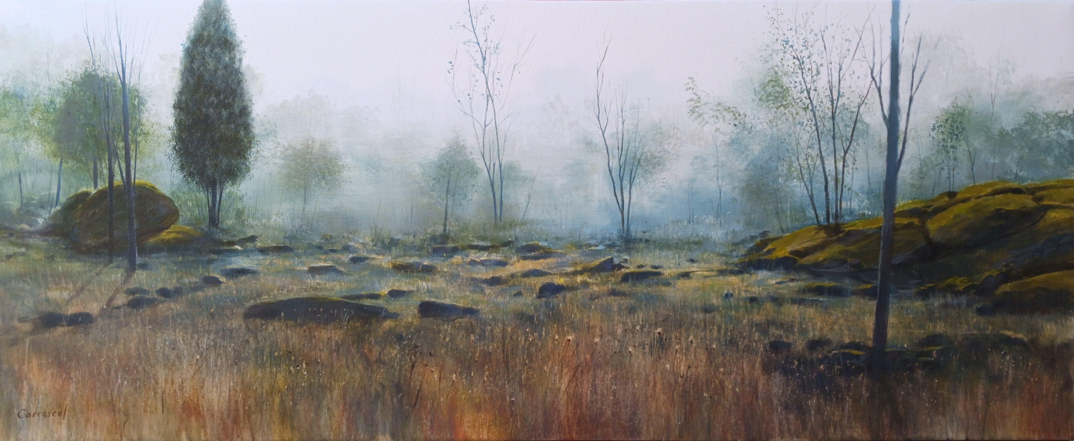 Expressive Landscape Acrylic Painting By Rafael Carrascal, 48 X 20", La Vera, Original Artwork