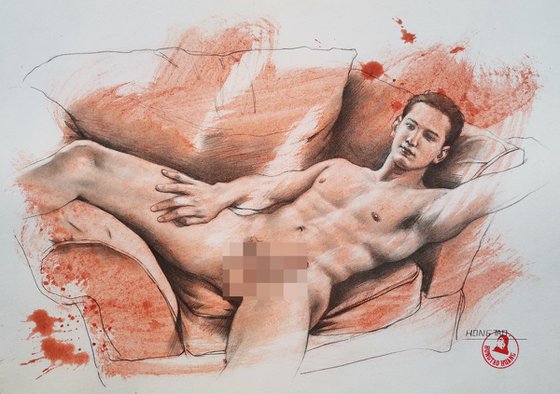 Male nude on the sofa