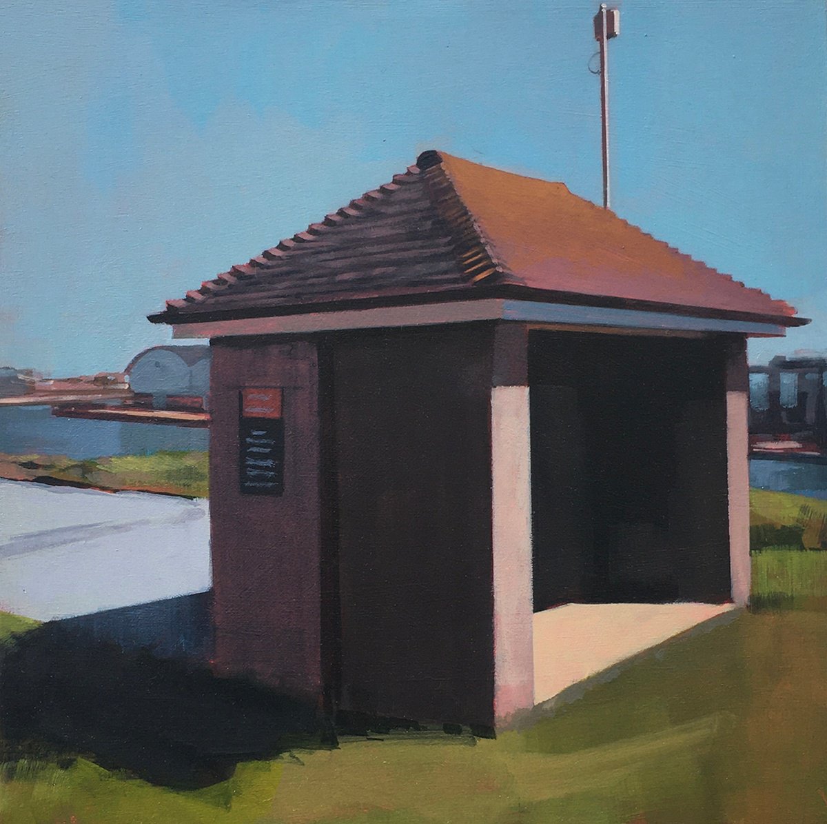 Impressionistic Landscape Acrylic Painting By Andrew Morris, 12 X 12, Red Shelter, Original Artwork