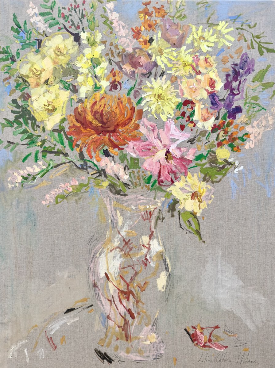 Autumn Flowers By Lilia Orlova-Holmes, 36 X 48, Artwork For Sale On Artfinder