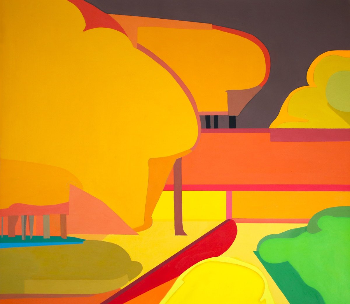 Impressionistic Landscape Acrylic Painting By Vast Swamp, 17 X 15", Orange, Original Artwork