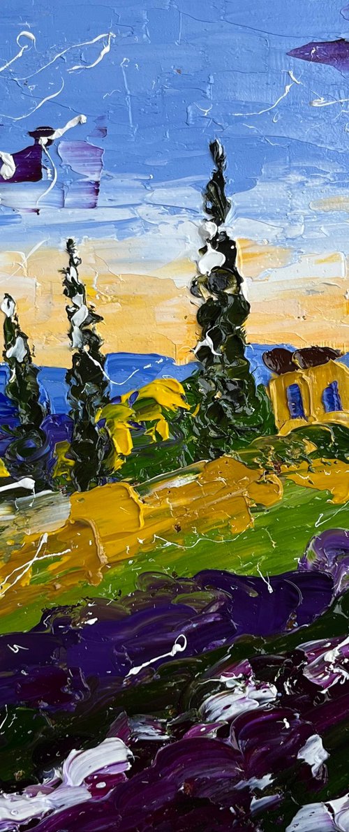 Provence Lavender Field Original Painting by Halyna Kirichenko