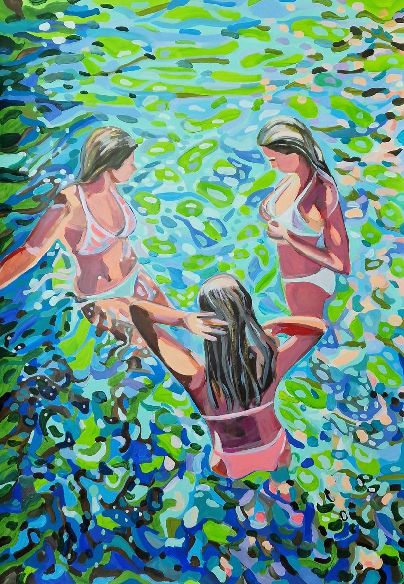 Impressionistic Portrait Acrylic Painting By Alexandra Djokic, 28 X 39, At The Beach, Original Artwork