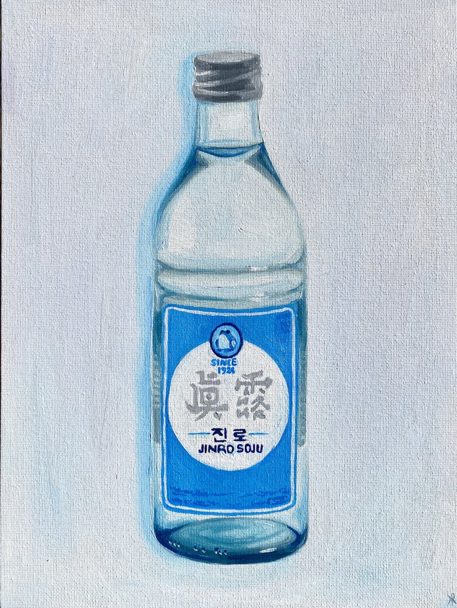 Urban And Pop Still Life Oil Painting By Kate Revill, 9 X 12", Jinro Soju, Original Artwork