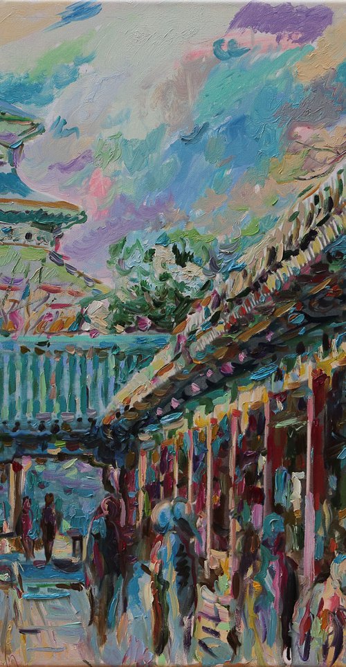 BEIJING - Oil Painting - Cityscape  - Forbidden City - China Landscape -  Architecture -Medium Size by Karakhan