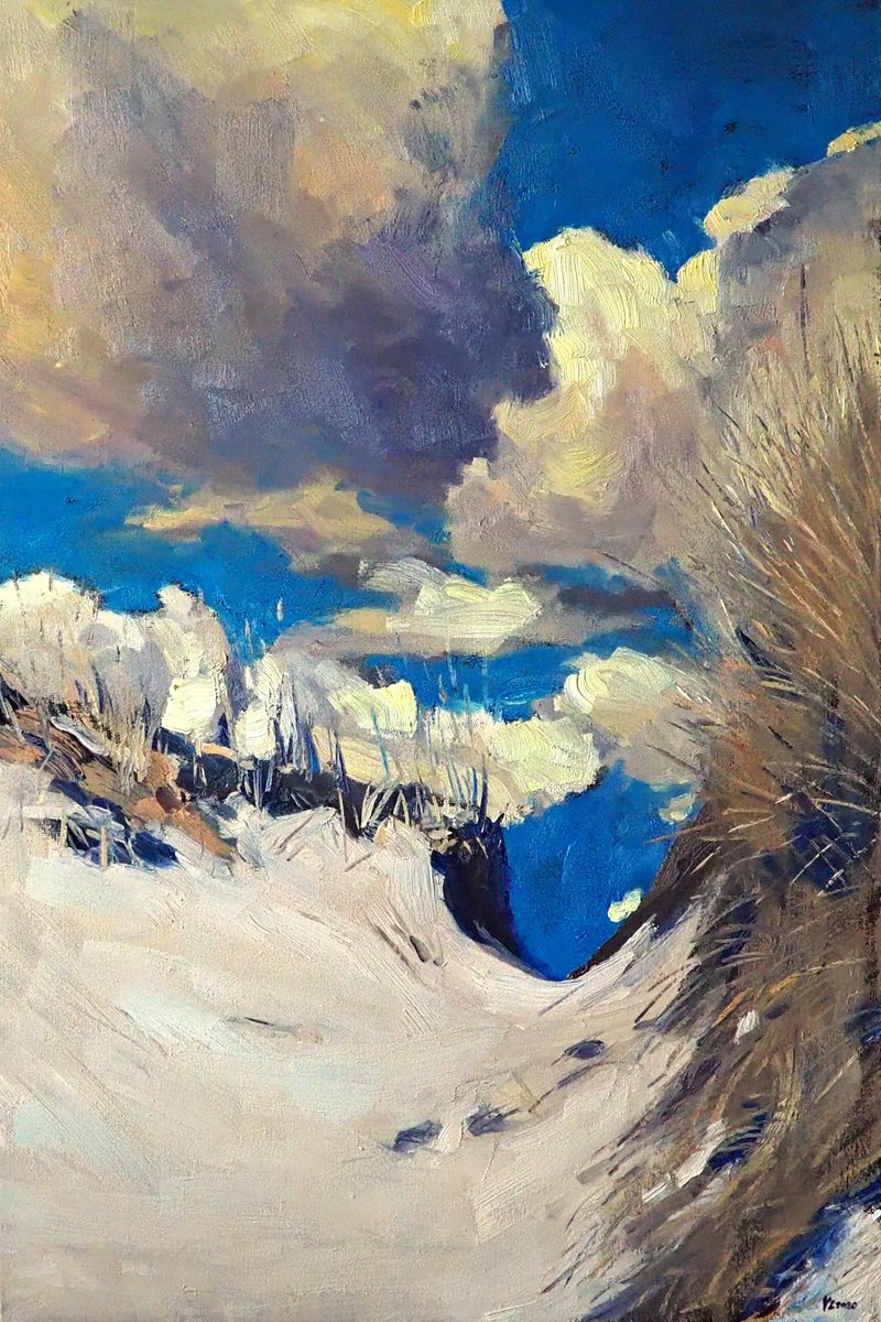 Impressionistic Landscape Oil Painting By Yuanyuan Liu, 24 X 35", Sand And Sky, Original Artwork