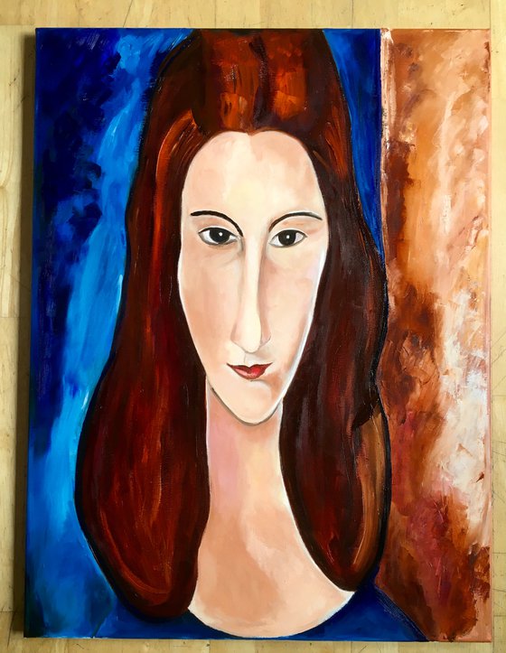 Studying Amedeo Clemente Modigliani painting, portrait of Jeanne Hebuterne