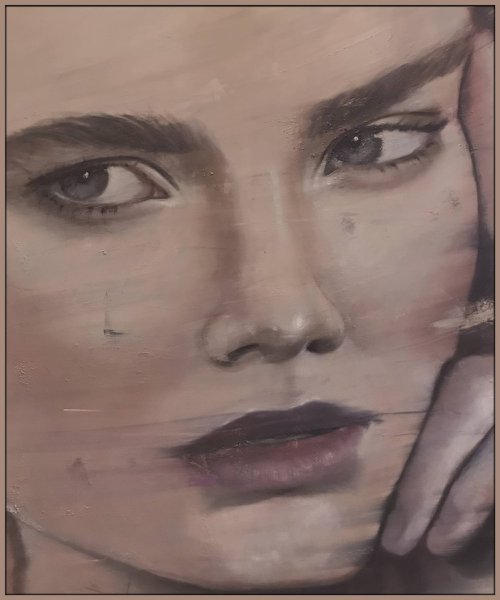 Pink Portia | Female contemporary oil painting , oil on canvas, large woman portrait by Renske Karlien Hercules