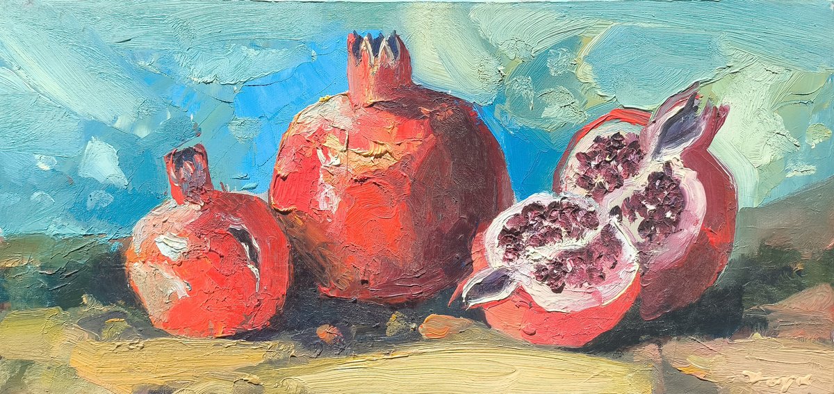 Impressionistic Still Life Oil Painting By Hayk Miqayelyan, 20 X 10, The Fruit Of Life, Original Artwork