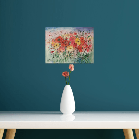 Poppies Abstract 12"x9" by OLena Art