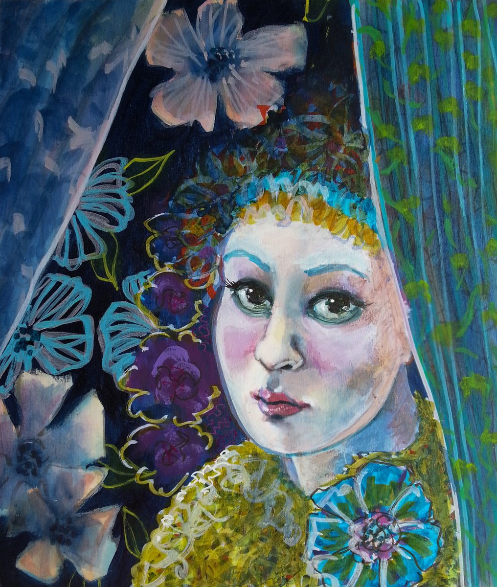 Painting , Little Blue Girl By Fabienne Monestier, 10 X 12, Artwork For Sale On Artfinder