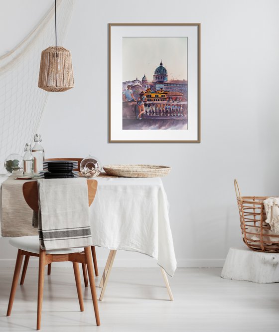 Date - interior art, couple admiring the view on the Pincio terrace Painting