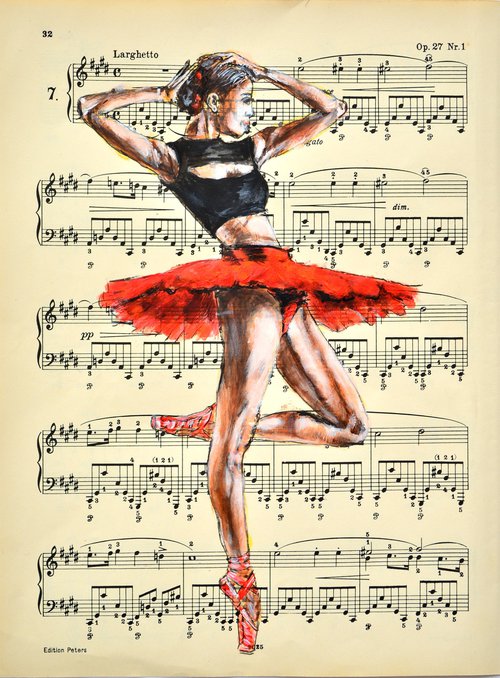 Ballerina XLVII- Vintage Music Page, GIFT idea by Misty Lady - M. Nierobisz