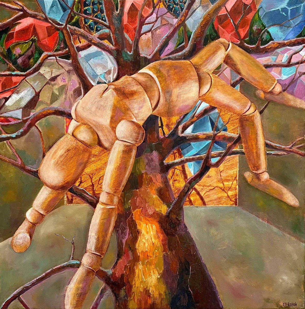 Abstract Oil Painting By Olha Trykolich, 28 X 28", Limiting Beliefs, Original Artwork