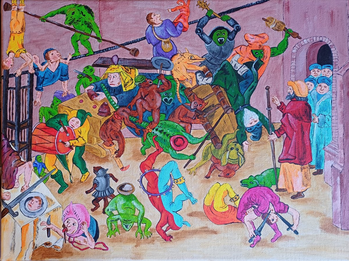 Expressive Animal Acrylic Painting By Corinne Hamer, 16 X 12, The Fall Of The Magician, Original Artwork