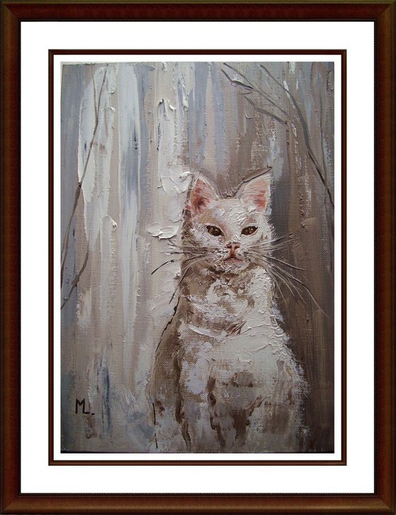 " SIMPLE BEAUTY ... " CAT original painting palette knife GIFT MODERN URBAN ART OFFICE ART DECOR HOME DECOR GIFT IDEA