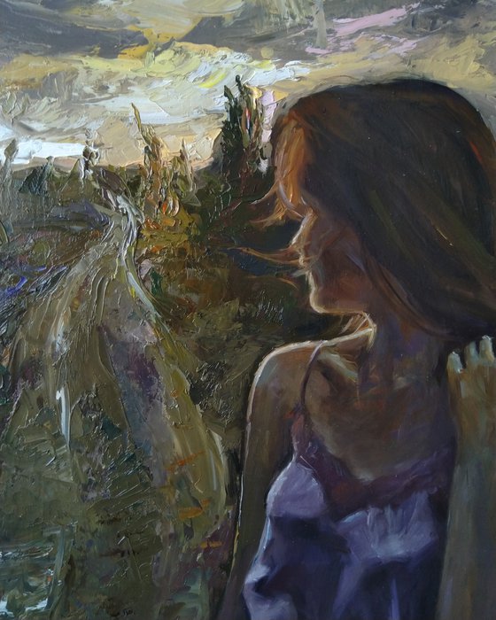 Summer wind 50x40cm ,oil/canvas, impressionistic figure