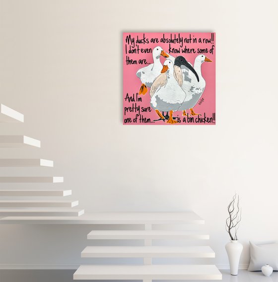 Ducks in a Row Pink Bin Chicken 61cm x 61cm
