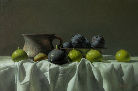 Sweet figs, 40x60, oil on canvas, 2018 original still life painting, ready to hang