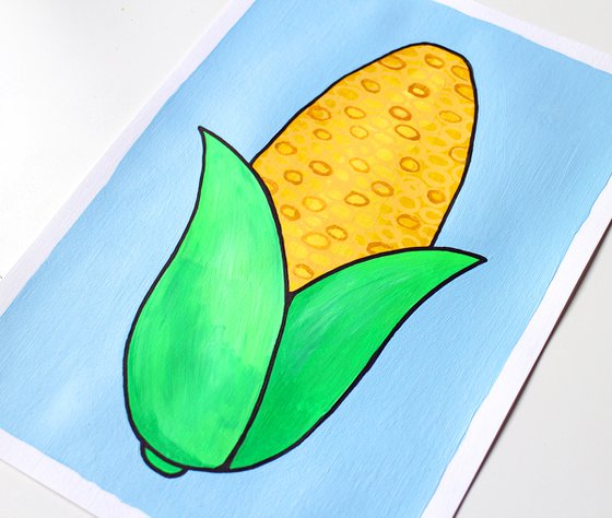 Corn Cob Pop Art Painting On A4 Paper (Unframed)