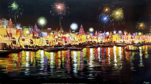 Festival Night Varanasi Ghats II by Samiran Sarkar