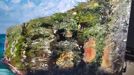 Rocks, original landscape seascape Bali oil painting, bedroom art