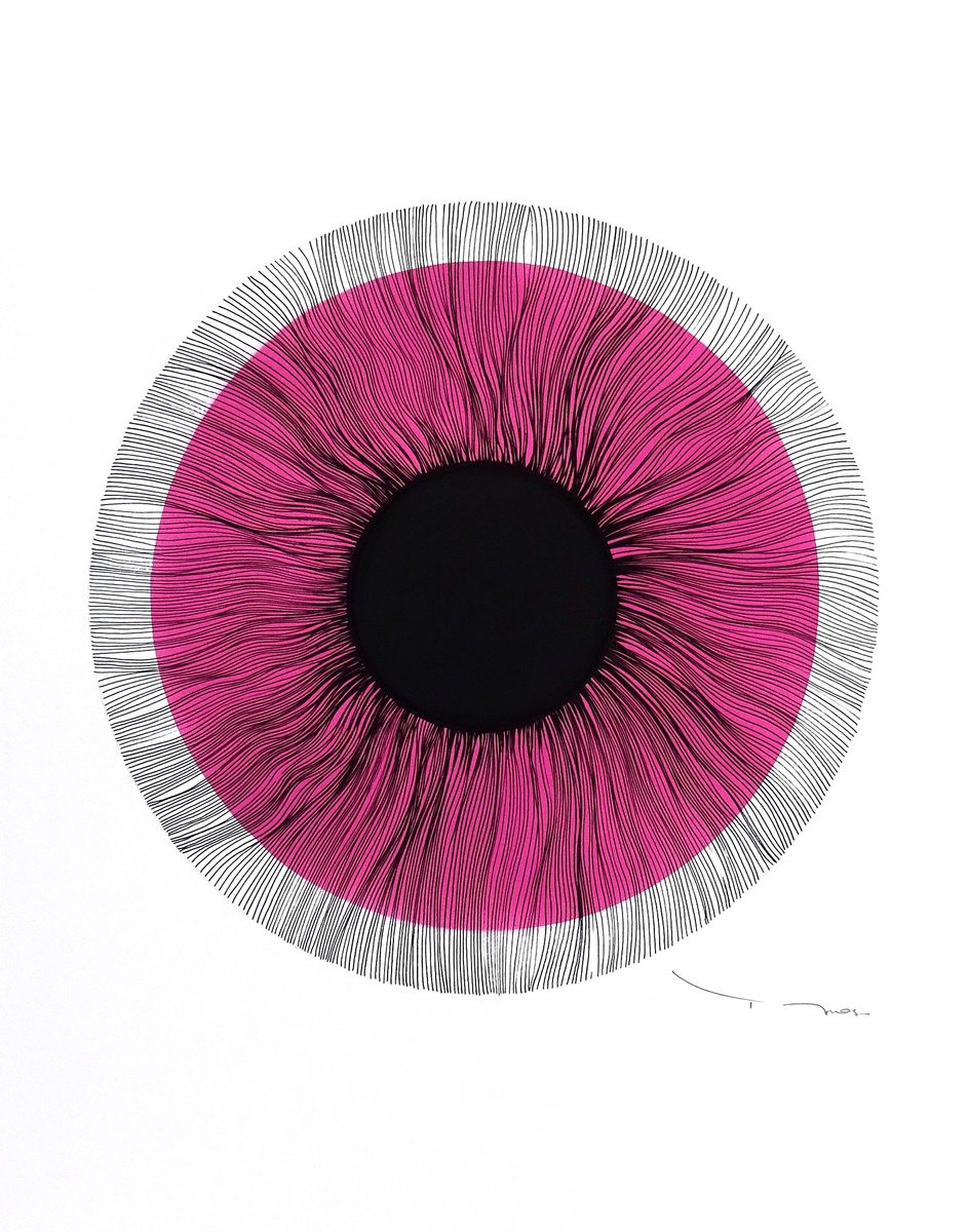 Abstract Ink Drawing By Tehos, 20 X 26", Black Eye 2024-C01.. Tehos, Original Artwork