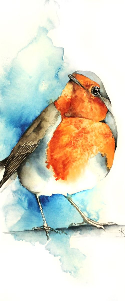 Robin, wildlife, birds and nature watercolour by Karolina Kijak