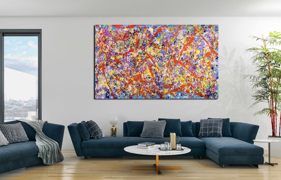 Color storm with shining lights | Large abstract painting