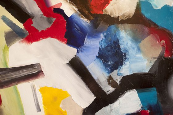 Signature on red square -Large Abstract Painting