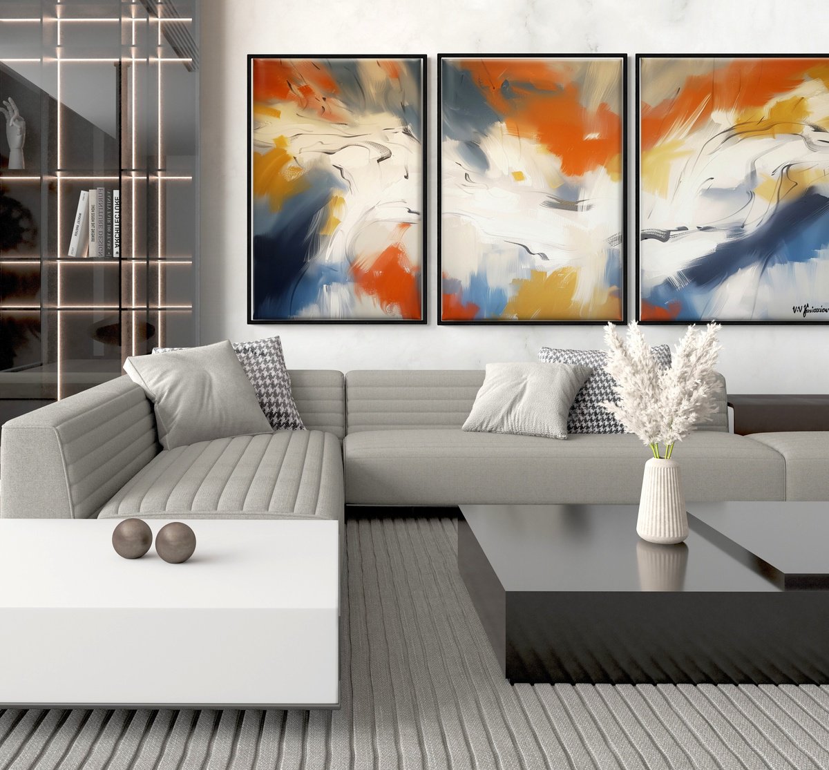 Abstract Acrylic Painting By V+V Kniazievi, 118 X 59", Wings Of Dreams #2, Original Artwork