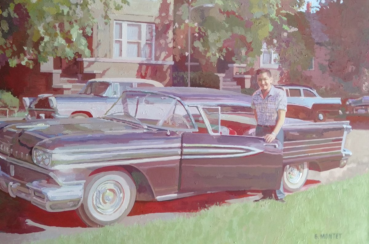 Photorealistic Portrait Oil Painting By Benoit Montet, 24 X 16, New Oldsmobile 58 , Original Artwork