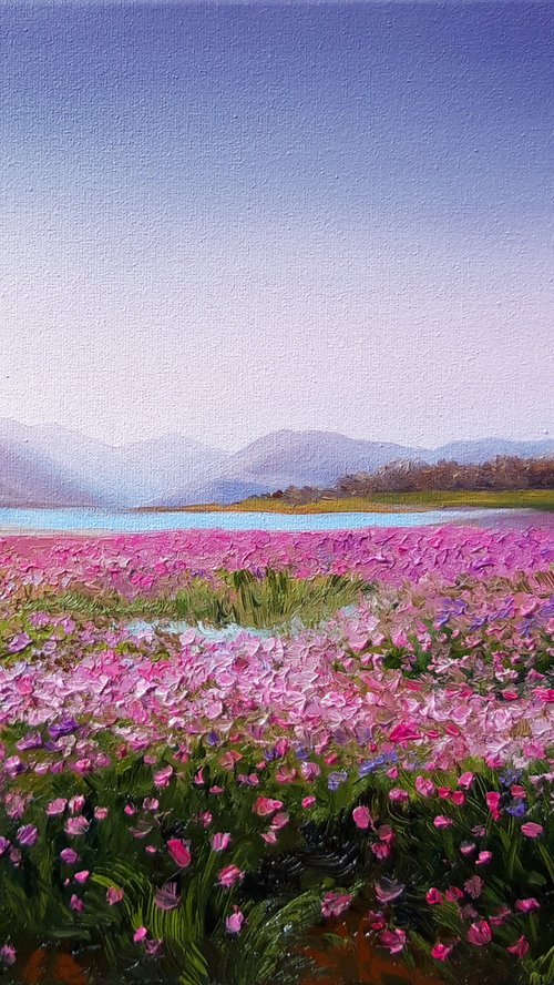 "Pink evening", landscape painting by Anna Steshenko