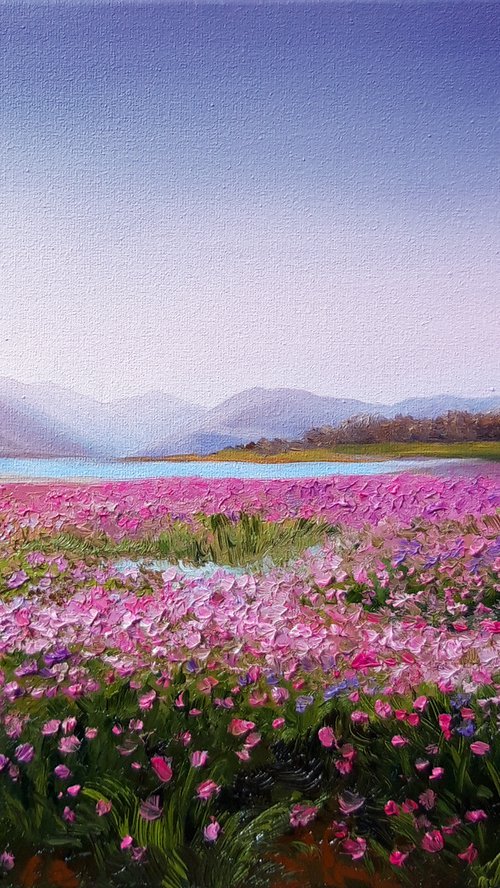 "Pink evening", landscape by Anna Steshenko